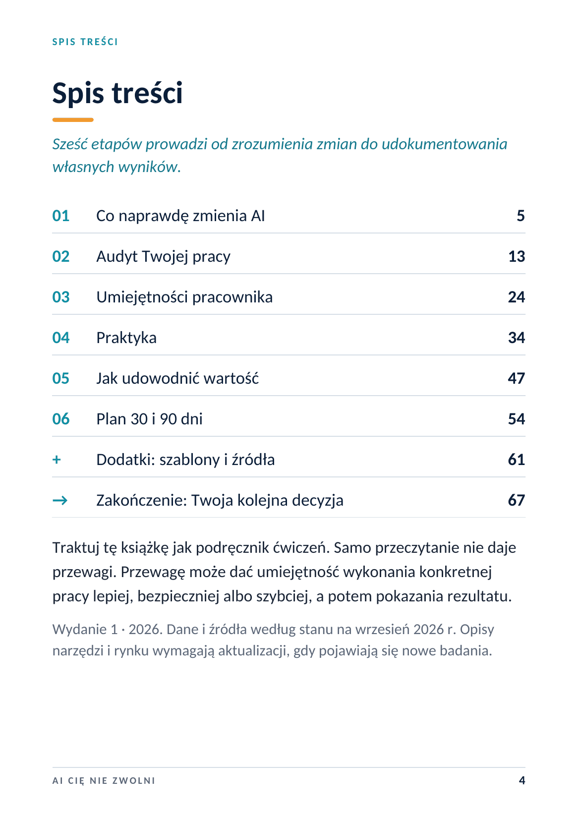 Spis treści e-booka AI Cię Nie Zwolni